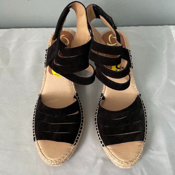Kanna Made in Spain Espadrilles Size 9 Black Wedge Heels Jute Sandal Ankle Strap - Picture 5 of 11